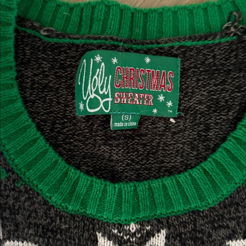 Ugly Christmas Sweater Gray with Red and Green - Picture 2 of 7